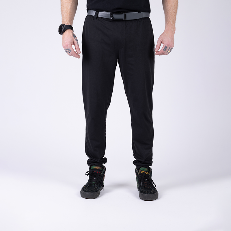 Front view of TD Tactical EDC Joggers in black, featuring low-profile belt loops, athletic fit, and quick-dry performance fabric for CCW and off-duty wear